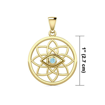 Flower of Life Eye Solid Gold Pendant with Gem GPD5734 - Jewelry